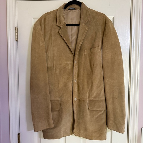 VTG Banana Republic Suede Chore Jacket Men’s Size Large Camel Brown Tan Leather - Picture 1 of 12